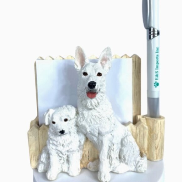 White GERMAN SHEPHERD E&S IMPORTS MAGNETIC NOTE HOLDER DESK SET - NIB - Picture 1 of 1